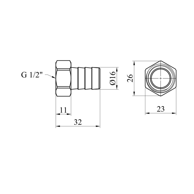 Штуцер LexLine 1/2" РВ, D=16 мм латунний УК0002-6