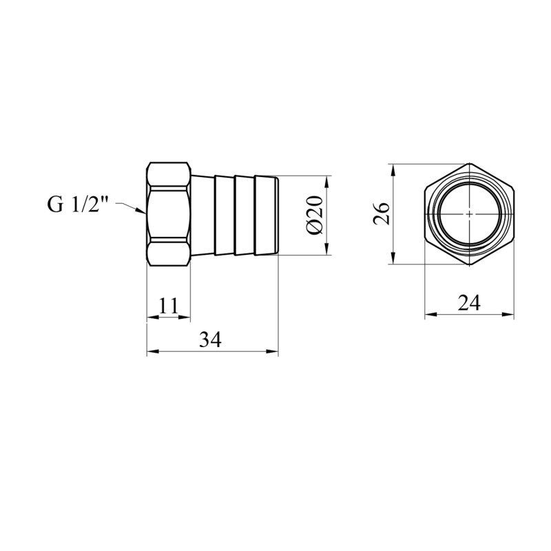 Штуцер LexLine 1/2" РВ, D=20 мм латунний УК0002-8