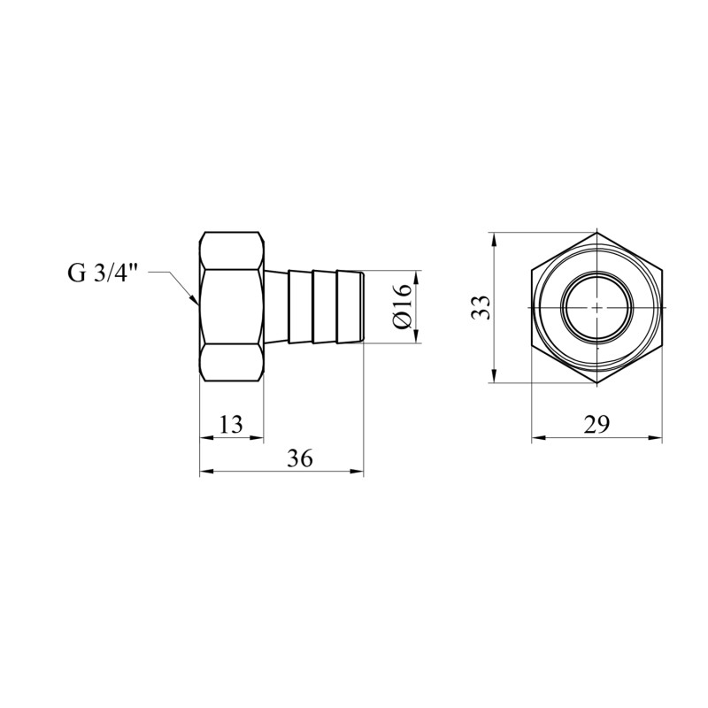 Штуцер LexLine 3/4" РВ, D=16 мм латунний УК0003-1