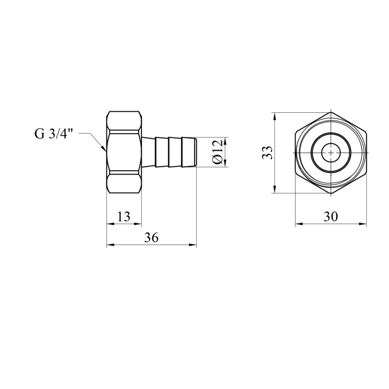 Штуцер LexLine 3/4" РВ, D=12 мм латунний УК0003-3
