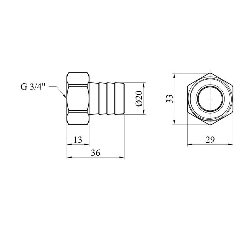 Штуцер LexLine 3/4" РВ, D=20 мм латунний УК0003-5