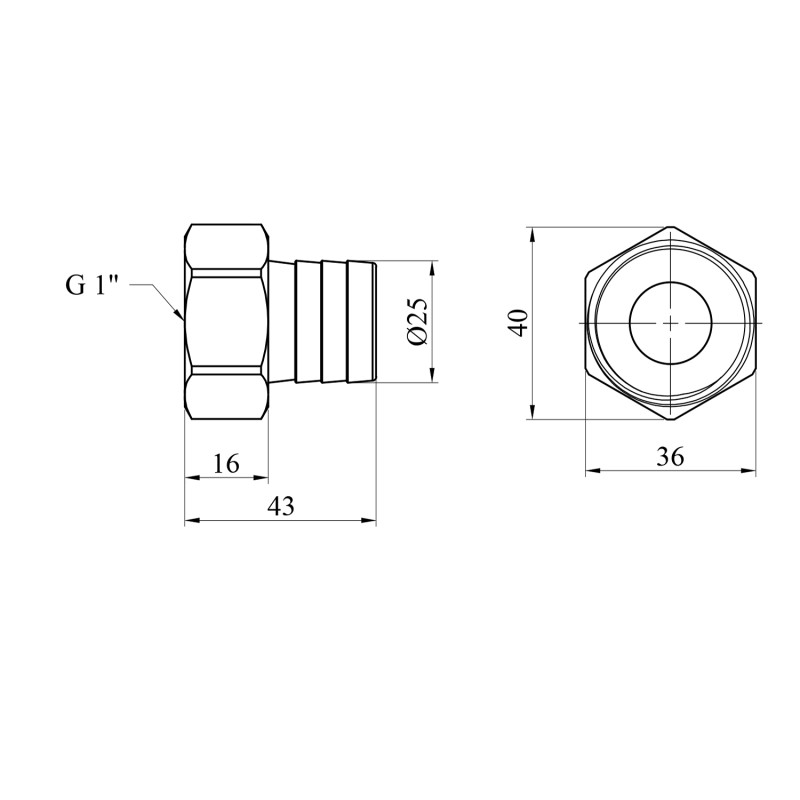 Штуцер LexLine 1" РВ, D=25 мм латунний УК0004-1
