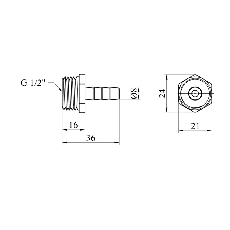 Штуцер LexLine 1/2" РЗ, D=8 мм латунний УК0008-1