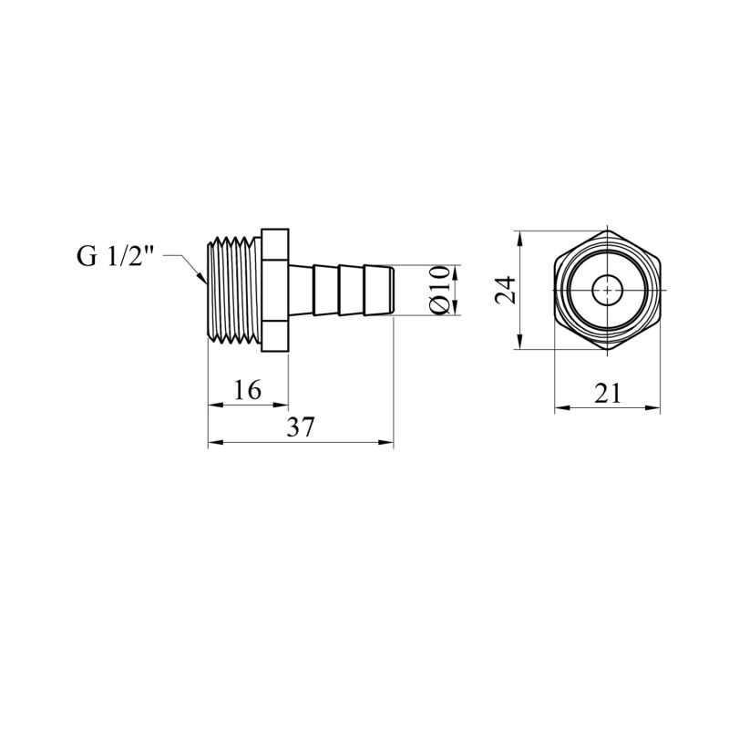 Штуцер LexLine 1/2" РЗ, D=10 мм латунний УК0008-2