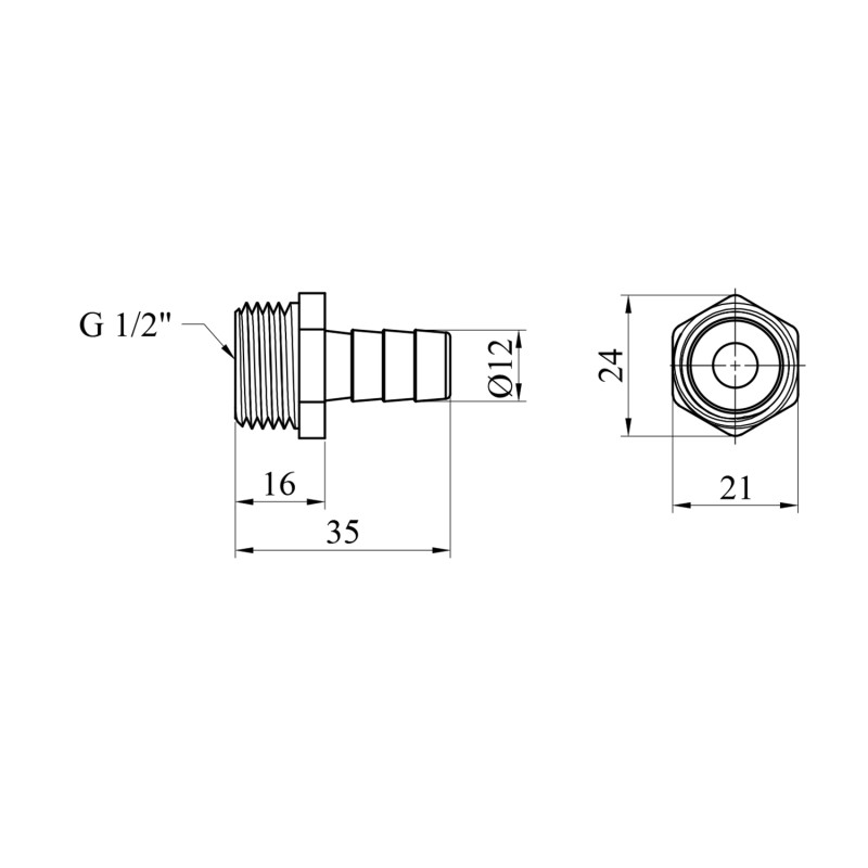 Штуцер LexLine 1/2" РЗ, D=12 мм латунний УК0008-3