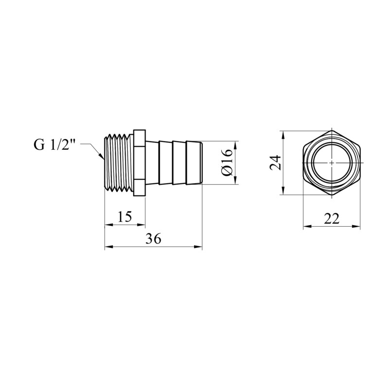 Штуцер LexLine 1/2" РЗ, D=16 мм латунний УК0008-5