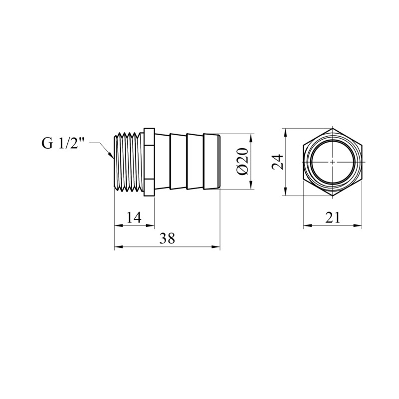 Штуцер LexLine 1/2" РЗ, D=20 мм латунний УК0008-7