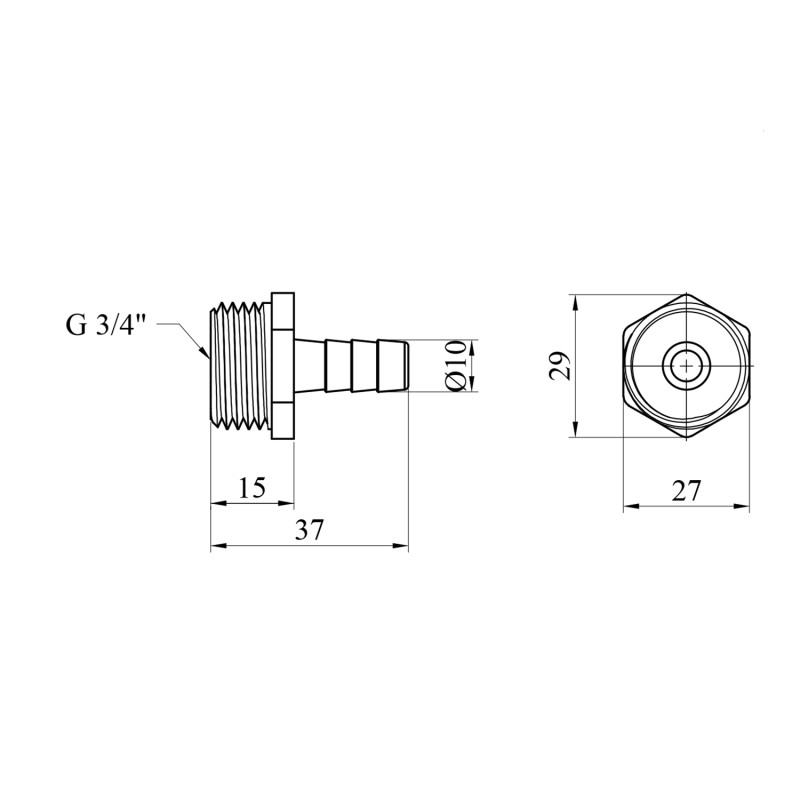 Штуцер LexLine 3/4" РЗ, D=10 мм латунний УК0009-0