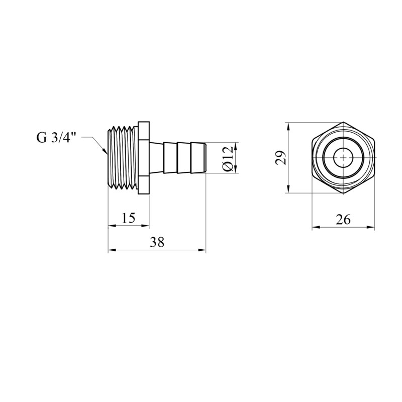 Штуцер LexLine 3/4" РЗ, D=12 мм латунний УК0009-1