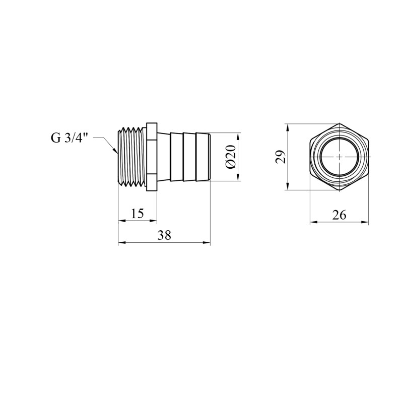 Штуцер LexLine 3/4" РЗ, D=20 мм латунний УК0009-5