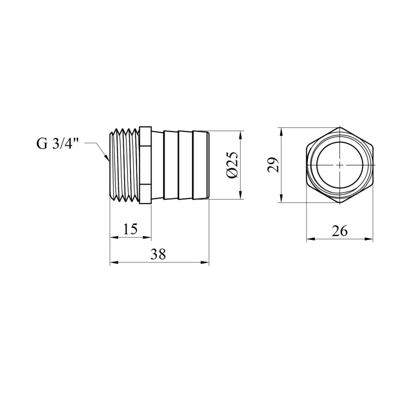 Штуцер LexLine 3/4" РЗ, D=25 мм латунний УК0009-6