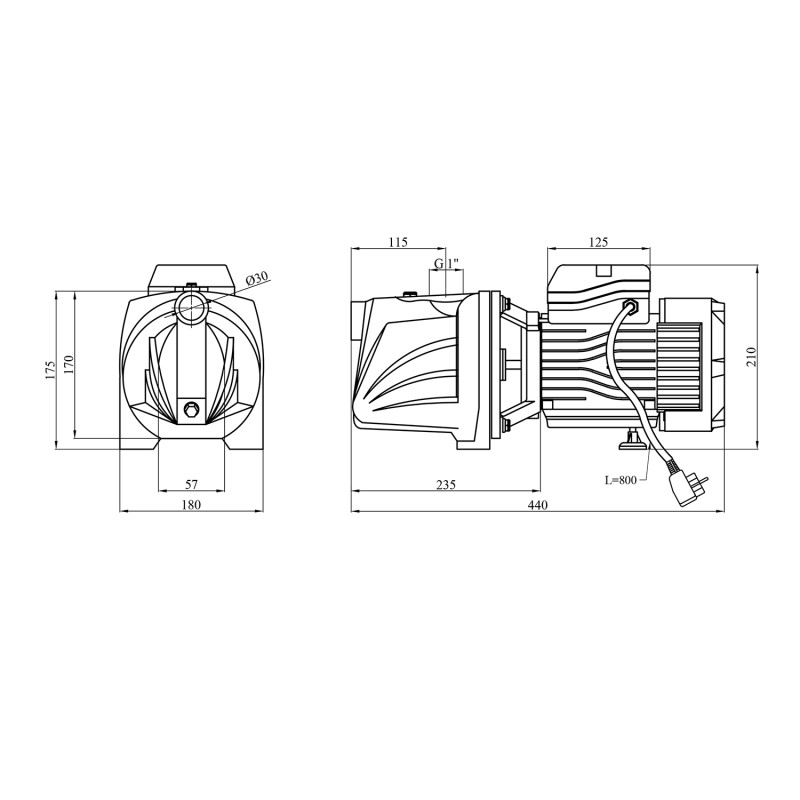 Насос поверхневий самовсмоктуючий Pumpman TJSW/15M-1 Нmax 50 м Qmax 4,5 куб.м 1100 Вт (чавун)