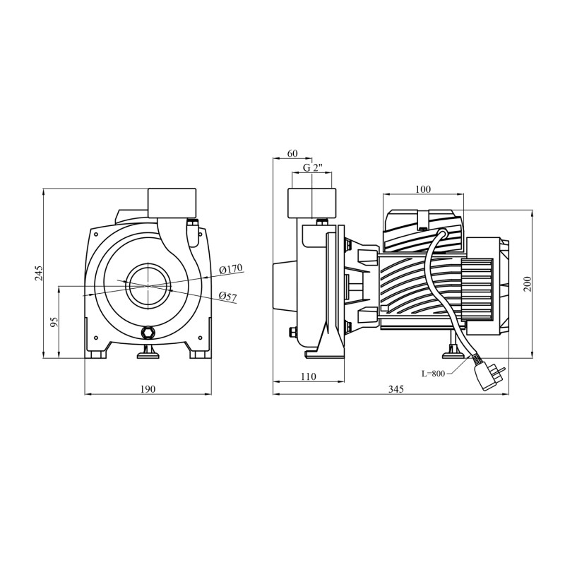 Насос поверхневий поливальний Pumpman TGA1C Нmax 15 м Qmax 30 куб.м 2"х2" 750 Вт