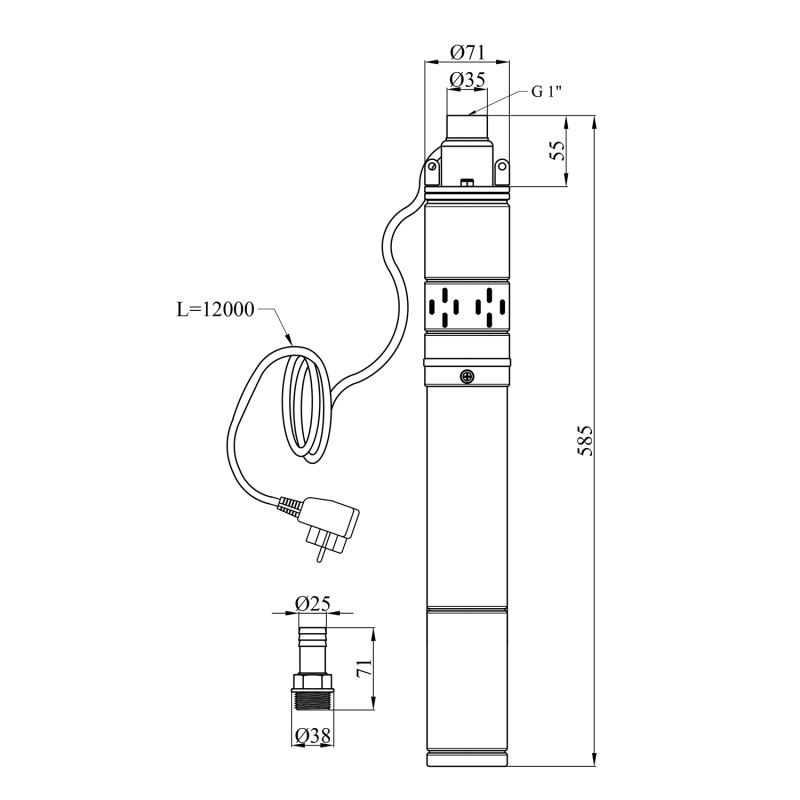 Насос глибинний шнековий Pumpman 3QGD0.8-50-0.37 кВт Нmax 130 м Qmax 1,2 куб.м 370 Вт