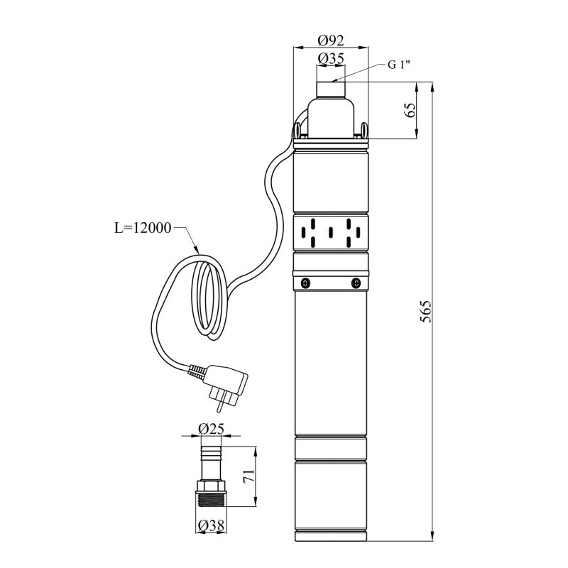 Насос глибинний шнековий Pumpman 4QGD1.8-50-0.55 кВт Нmax 130 м Qmax 1,8 куб.м 550 Вт