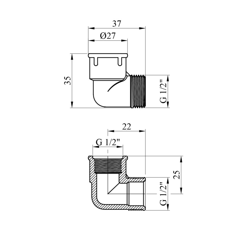 Кутник короткий посилений під прокладку LexLine 1/2" ВЗ нікельований НК0115-Вн
