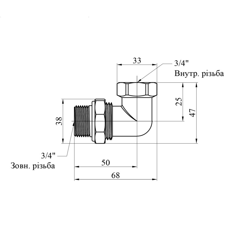 Згін-американка кутова посилена LexLine 3/4" ВЗ під конус нікельована НК0814-Вн