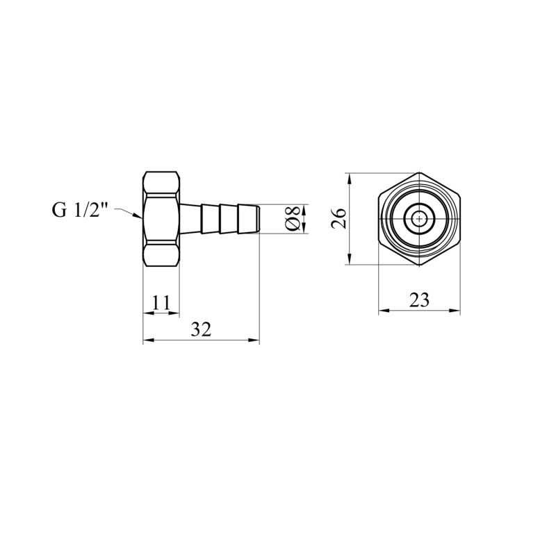 Штуцер LexLine 1/2" РВ, D=8 мм латунний УК0002-1