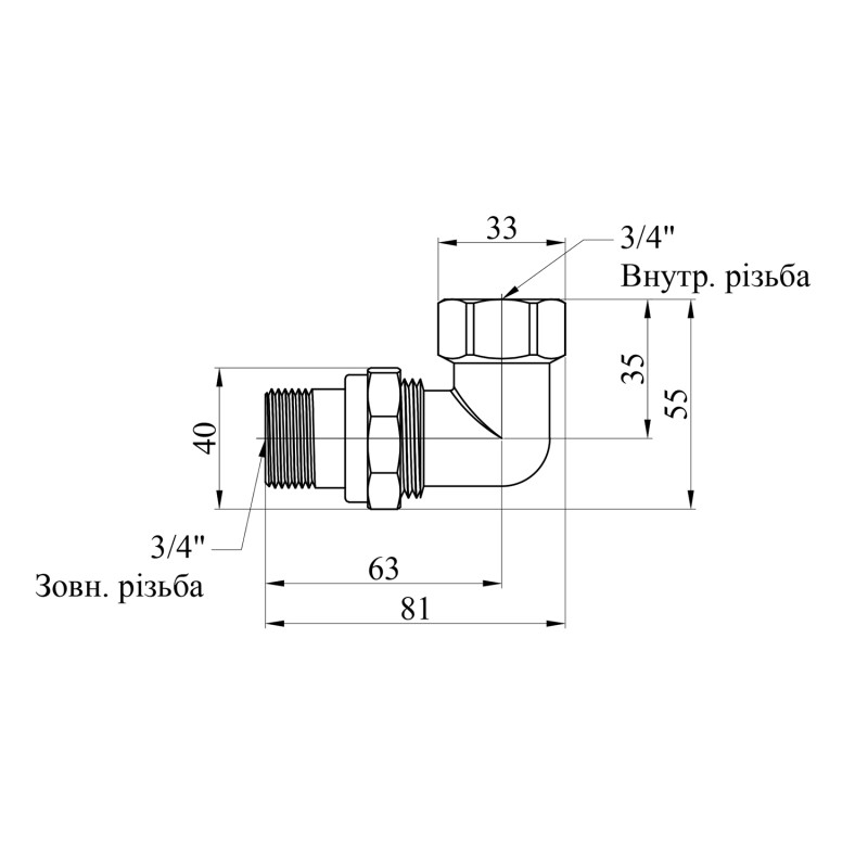 Згін-американка кутова полегшина LexLine 3/4" ВЗ латунна УК0804-А-В