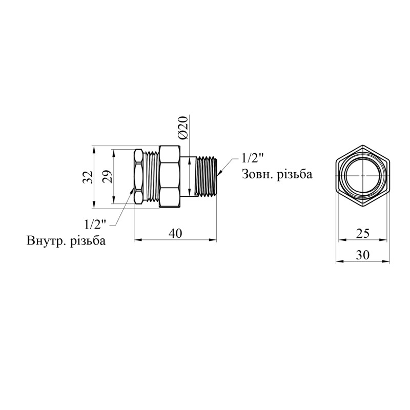 Згін-американка пряма LexLine 1/2" ВЗ під конус латунна УК0811-В