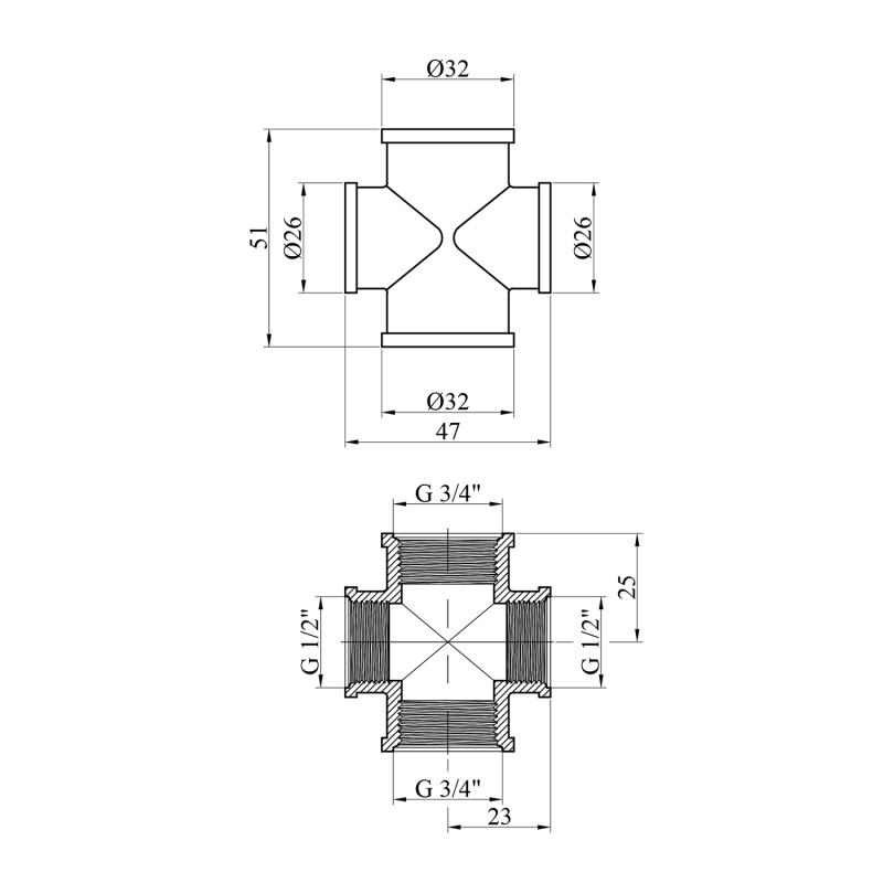 Хрестовина посилена перехідна LexLine 3/4''х1/2''х3/4"х1/2" ВВВВ латунна УК4606-В