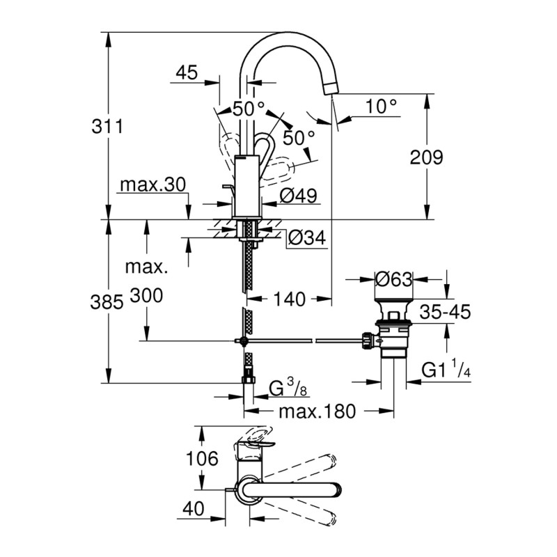 Змішувач для раковини Grohe BauLoop L-Size 23763000