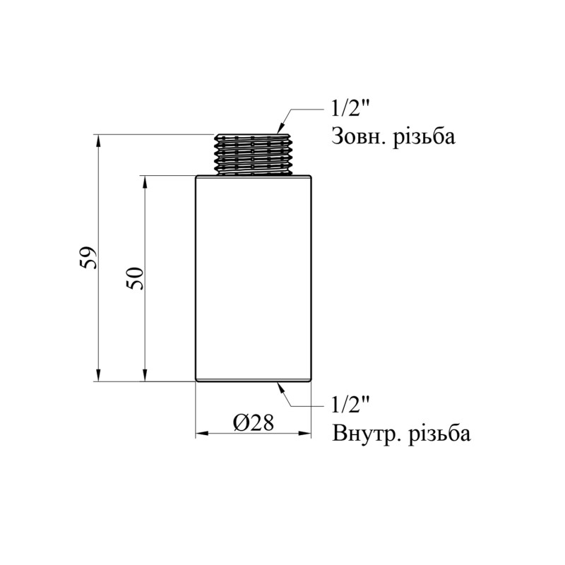 Подовжувач посилений LexLine 1/2'' ВЗ, L=50 мм нікельований НК0601-50-Вн