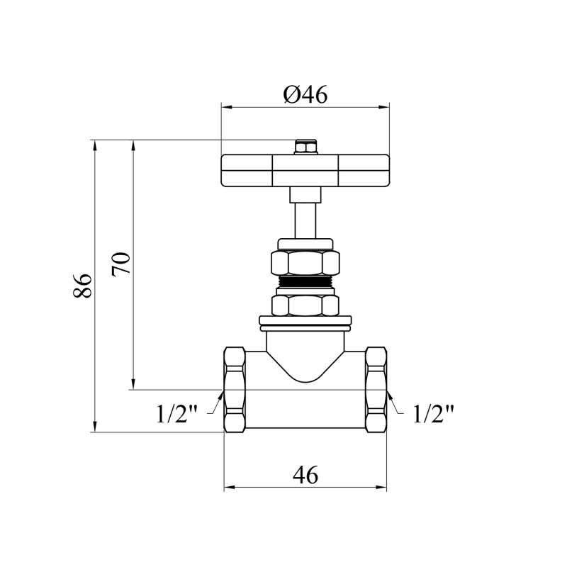 Вентиль запірний з накидною гайкою LexLine 1/2" ВВ PN16 латунний УК1111-ПАГ