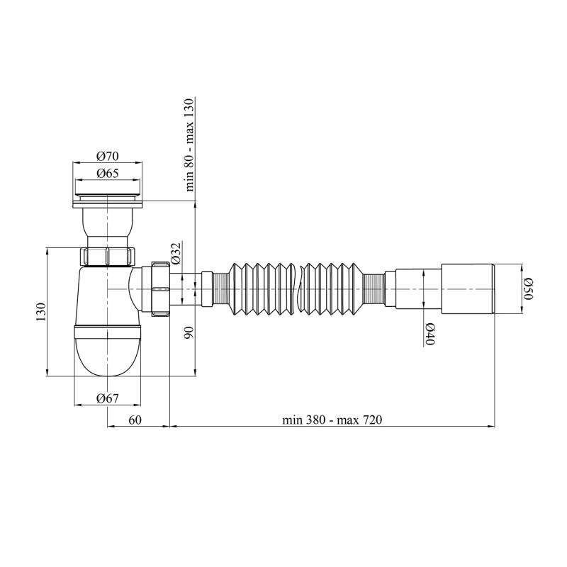 Сифон для кухонної мийки Kroner KRP - TW01 1 1/2"х40/50 мм