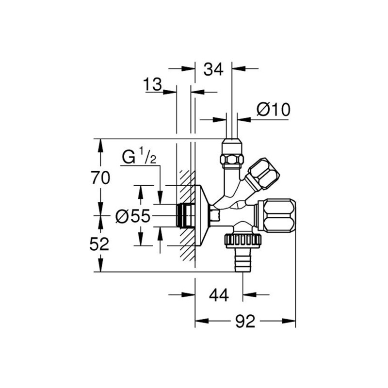 Кран приладовий Grohe 1/2"х3/8"х3/4" 22036000
