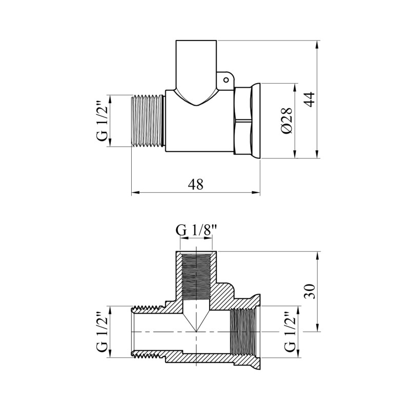 Трійник посилений LexLine 1/2"х1/2''хМ10 ЗВВ латунний УК0243-В