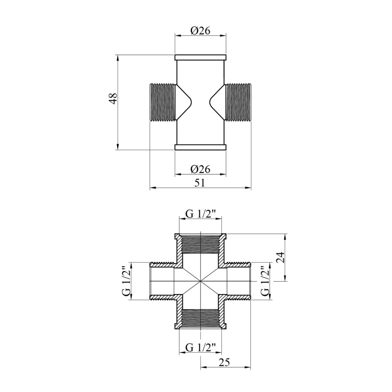 Хрестовина посилена LexLine 1/2'' ВЗВЗ латунна УК4603-В