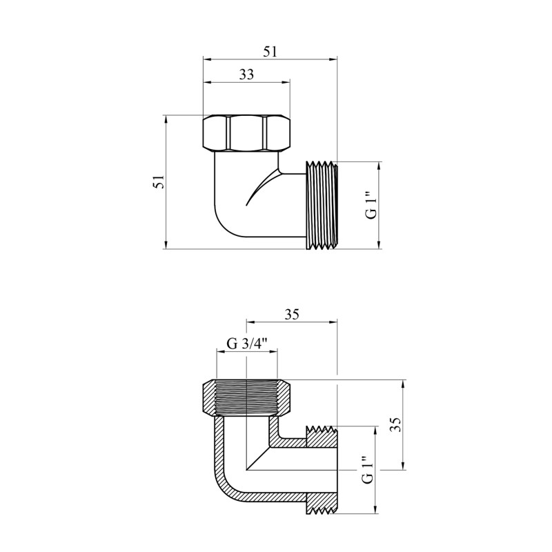 Кутник перехідний посилений LexLine 1"х3/4" ЗВ нікельований НК0119-Вн