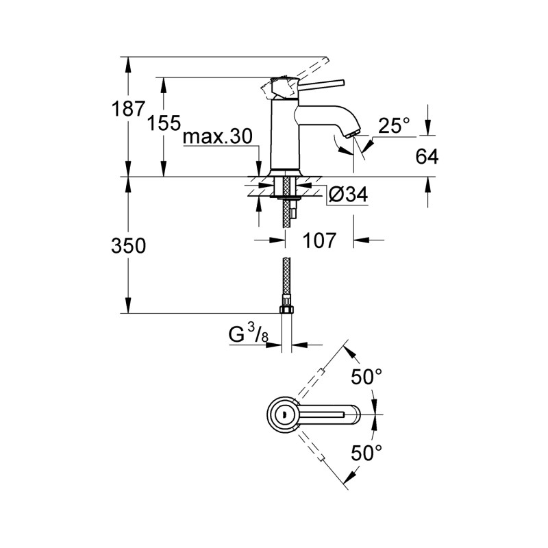 Змішувач для раковини Grohe BauClassic S-Size 23162000
