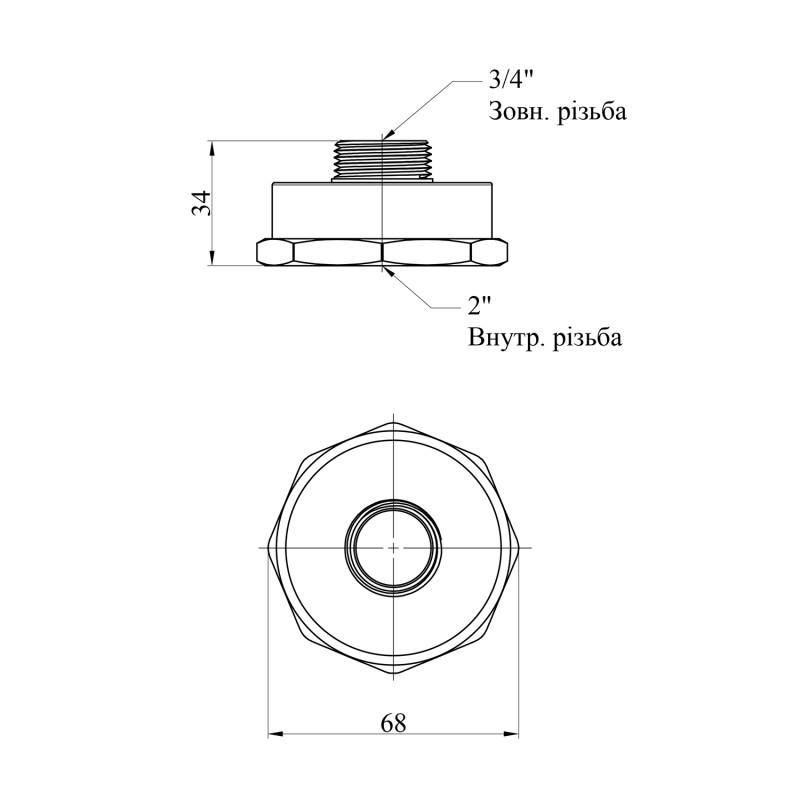 Перехід STA 2"х3/4" ВЗ латунний