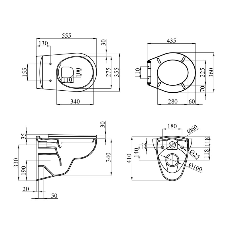 Унітаз підвісний безобідковий Kroner Oker WHI533536 RIMLESS з сидінням (KO533536WHIR)