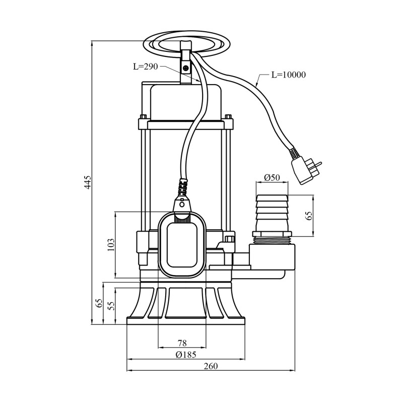 Насос фекальний Pumpman 50WFD11-10-1.1G(A) Нmax 15 м Qmax 17 куб,м 1100В т (алюміній)