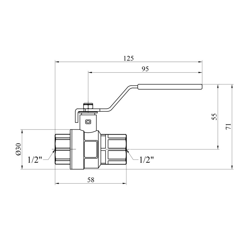 Кран кульовий Kroner 1/2" ВВ PN40 ручка, нікельований