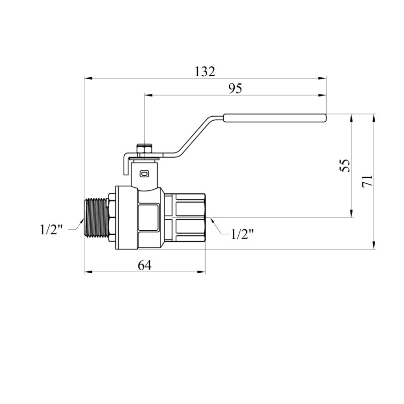 Кран кульовий Kroner 1/2" ВЗ PN40 ручка, нікельований