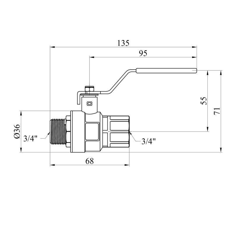 Кран кульовий Kroner 3/4" ВЗ PN40 ручка, нікельований