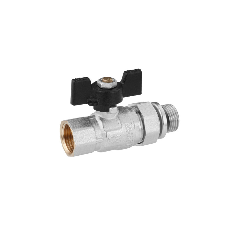 Кран-американка кульовий прямий Kroner 1/2" ВЗ PN40 метелик, нікельований