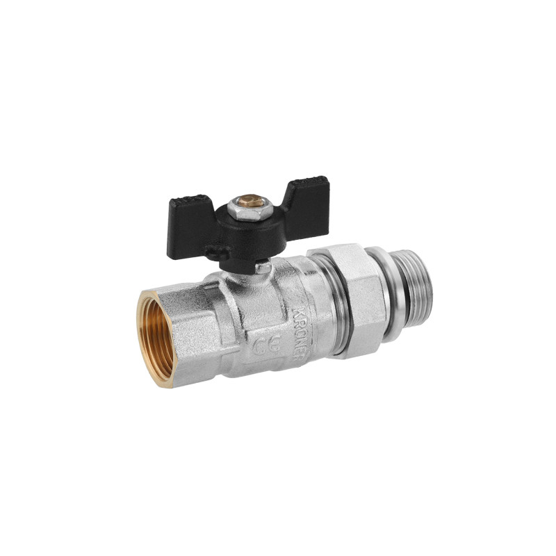 Кран-американка кульовий прямий Kroner 3/4" ВЗ PN40 метелик, нікельований