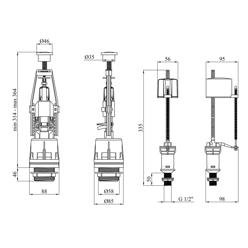 Комплект для бачка унітаза Agua KIT41 з нижнім підведенням 1/2"