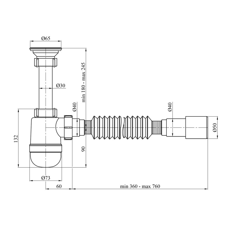 Сифон для раковини Agua TB07 1 1/4''х40/50 мм з різьбовим випуском