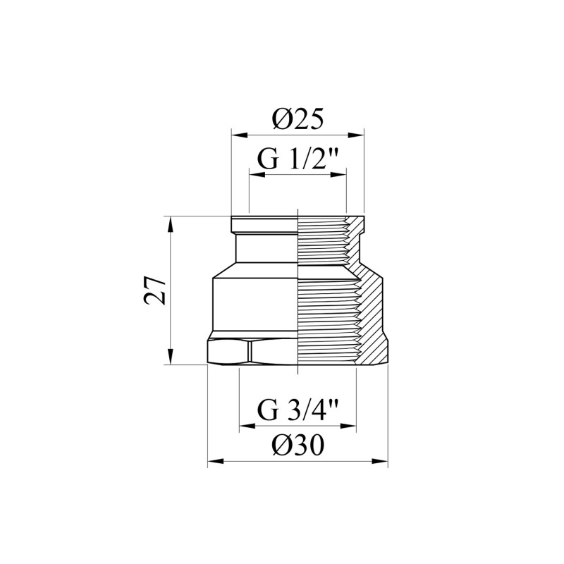 Муфта перехідна WaGa 3/4"х1/2" ВВ нержавіюча сталь