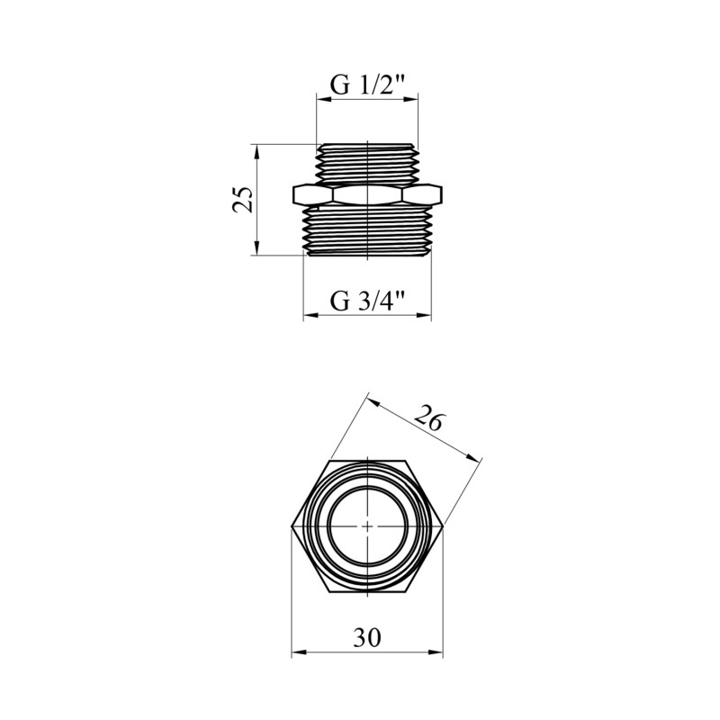 Ніпель перехідний WaGa 3/4"х1/2" ЗЗ нержавіюча сталь