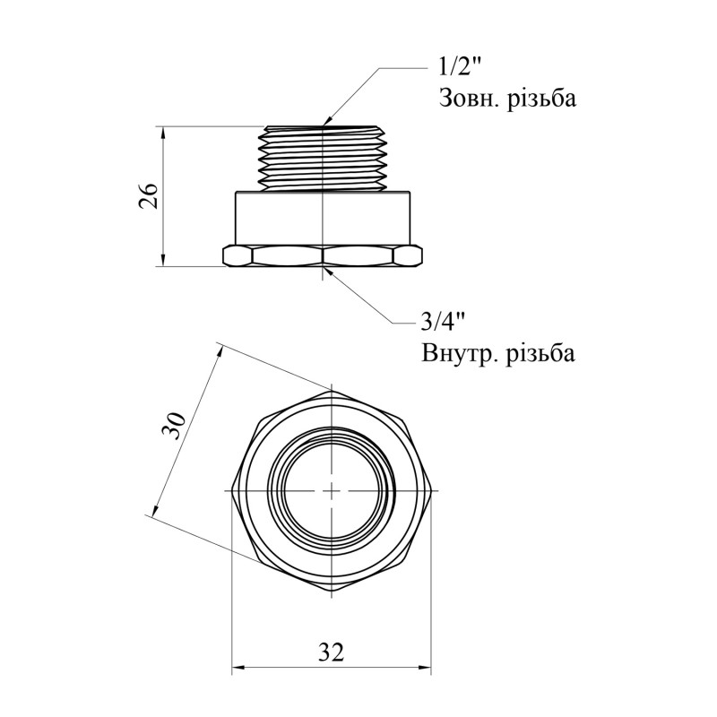 Перехід WaGa 3/4"х1/2" ВЗ нержавіюча сталь