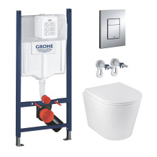 Комплект 4 в 1: Інсталяція GROHE Solido 3 в 1 3884966Q + Унітаз безобідковий Kroner Armada WHI513636 RIMLESS з сидінням Slim Duroplast / Soft-close / Quick relase KA513636WHIR (3884966KA513636)