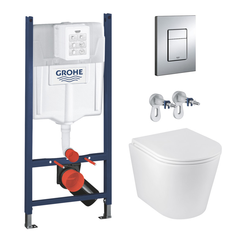 Комплект 4 в 1: Інсталяція GROHE Solido 3 в 1 3884966Q + Унітаз безобідковий Kroner Armada WHI513636 RIMLESS з сидінням Slim Duroplast / Soft-close / Quick relase KA513636WHIR (3884966KA513636)