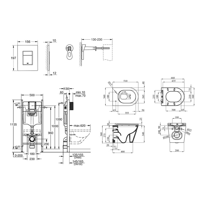 Комплект 4 в 1: Інсталяція GROHE Solido 3 в 1 3884966Q + Унітаз безобідковий Kroner Armada WHI513636 RIMLESS з сидінням Slim Duroplast / Soft-close / Quick relase KA513636WHIR (3884966KA513636)